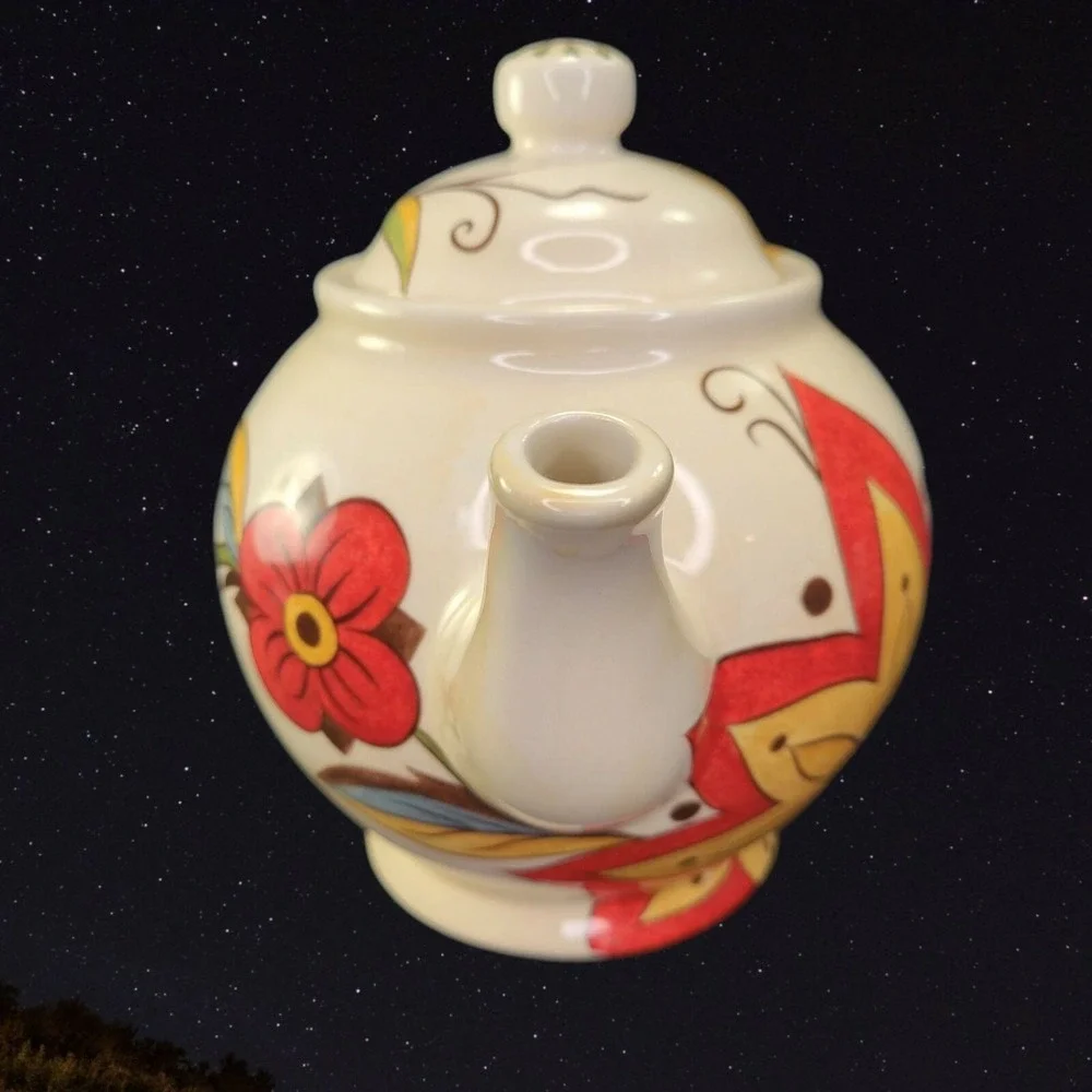 Pier 1 One Import Teapot With Lid Carynthum‎ Contemporary Floral Red Gold Green